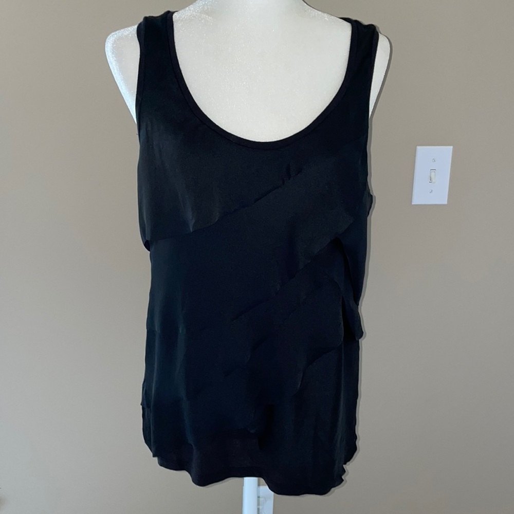 Ann Taylor Black Tank with Flattering Ruffle Front, NWT, Size Large